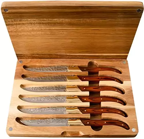 La Cote 6 Piece Pakka Wood Cupreous Japanese Steak Knives